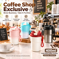 Kingze 400ml Gobelet isotherme à double usage pour café, avec couvercle à paille pour boire directement, logo personnalisé, OEM ODM, Mug de voyage, Tasse à emporter pour café