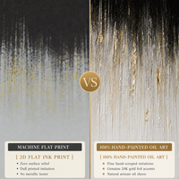 Peinture murale abstraite moderne Bling Design, nature morte dégradée, texture goutte à goutte noir, blanc et or, sur toile encadrée bois, avec feuille d'or