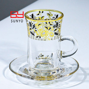 Tazza da Caffè in Stile Turco-Arabo SUNYO con Logo Personalizzabile, <span class=keywords><strong>Set</strong></span> di <span class=keywords><strong>Tazze</strong></span> da Tè in Vetro Classiche per Matrimonio con Piattino - Product Image 6