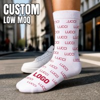 Chaussettes blanches personnalisées avec logo, texte rouge et impression diagonale pour hommes et femmes, cadeau en gros