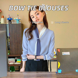 Camicette di lusso Casual estive da donna in Chiffon <span class=keywords><strong>con</strong></span> maniche lunghe Raglan <span class=keywords><strong>fiocco</strong></span> decorazione in tessuto eco-friendly - Product Image 2