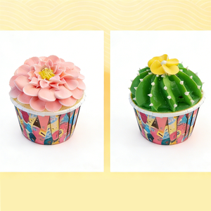 Pequeños cupcakes de plástico hechos a mano, decorados con glaseado fino, cactus, girasol, rosa, flor, fresa, rosa, verde, bonitos, ecológicos - Product Image 3