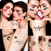 Autocollants de tatouage temporaires pour femmes et filles, lèvres rouges sexy, fleurs aux couleurs vives, Saint-Valentin, tatouage pour couples, Tatouage Femme