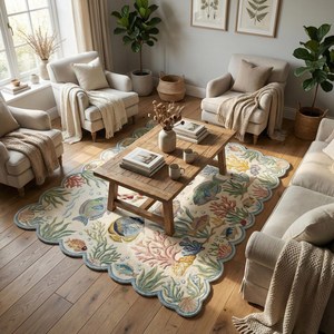 Alfombra de Lana Hecha a Mano con Diseño de Peces Koi, Inspirada en Acuarios, con Borde Festoneado, para Cuarto de Niños, Dormitorio, Sala de Juegos, Hogar - Product Image 4