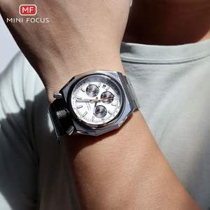 MINI FOCUS 0601G reloj de cuarzo para hombre, pulsómetro multifuncional con estilo Vintage, correa de acero para negocios, reloj de pulsera informal para hombre, regalo - Product Image 6