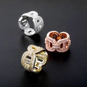Hot sale Cuban chain chain ring real gold electroplated full zircon hip hop men's ring