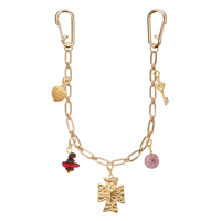 Bijoux fantaisie : Porte-clés chaîne dorée avec breloques interchangeables (cœur, croix, perles) et breloque de sac pour femme