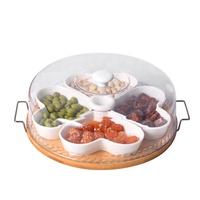 Nouvelle assiette de fruits en céramique Bol à quatre cœurs avec plateau en bambou écologique pour un usage domestique
