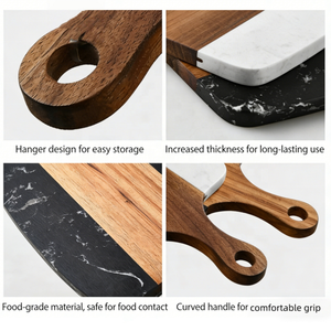 Tabla de cortar de doble cara de madera y mármol, antideslizante y duradera, para servir carne, alimentos y frutas en la cocina. - Product Image 4