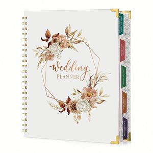 Carnet de planification de mariage personnalisé A5 à spirale, design de luxe blanc de haute qualité, dorure à chaud, écologique, 80 feuilles, impression CMJN - Product Image 1