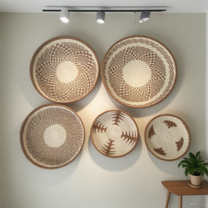 Set di cesti di stoccaggio Boho in stile <span class=keywords><strong>etnico</strong></span> intrecciati a mano ciotole in fibra naturale per decorazioni da parete e organizzazione di ciotole in stile <span class=keywords><strong>africano</strong></span> - Product Image 1
