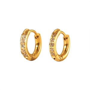 Pendientes de tuerca de acero inoxidable chapados en oro de 18 quilates geométricos de moda 2024 Aniversario de mujer de circón hipoalergénico impermeable - Product Image 4