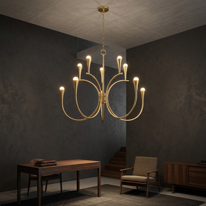 Lampadario ad Arco Dorato Cano Lighting, Rami Metallici Curvi con Piccole Gocce <span class=keywords><strong>di</strong></span> Vetro Bianco, Illuminazione da <span class=keywords><strong>Soffitto</strong></span> per Casa con Luce Calda - Product Image 6