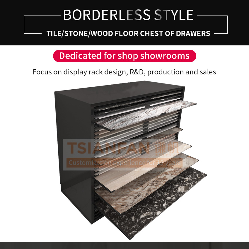 Tsianfan Granite Showcase Large Panel Drawers Display Wood Floor Quartz Sample Ceramic Tile Drawer Unit Stone Display Cabinet