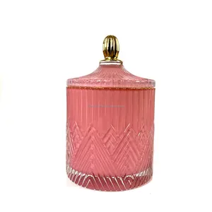 RTS Einzelhandel undurchsichtige Frühling rosa Süßigkeiten Luxus Glas Kerzenhalter Gefäße Geschenk box Home Dekoration Duft kerzen Luxus