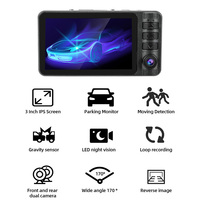 Nouveau miroir Dash Cam 1080P 3 "Full HD tactile double objectif vue arrière Vision nocturne pour voiture Dvr caméra