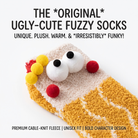 Chaussettes d'intérieur personnalisées, amusantes, moches et mignonnes, avec yeux 3D, en polaire corail pelucheuse, thermiques, pour l'hiver, OEM ODM, vente en gros, nouveauté