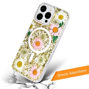 Funda Personalizada para Teléfono Móvil 16 Pro Pro Max, Resistente al Agua, con Flores Secas Prensadas Reales, Magnética, Hecha <span class=keywords><strong>a</strong></span> Mano, con Purpurina, TPU+PC - Product Image 3