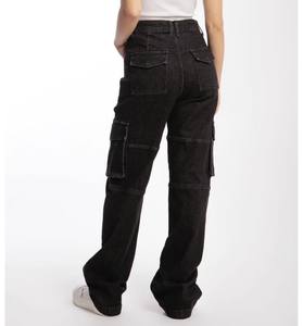 Jeans Denim <span class=keywords><strong>Neri</strong></span> da <span class=keywords><strong>Donna</strong></span> 2026 Personalizzati di Alta Qualità Stile Americano/Messicano, con Lavaggio Distressed, Patchwork e Vestibilità Dritta <span class=keywords><strong>Cargo</strong></span> - Product Image 2