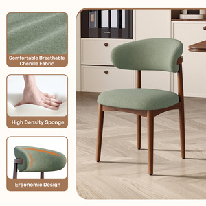 Chaise de salle à manger portable de style Mid-Century Modern, pieds en bois d'hévéa, assise rembourrée en mousse haute densité, chaise d'appoint confortable en tissu pour la maison ou le bureau - Product Image 5