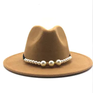 Nieuwe Vilten Hoed Vrouwen Fedora Hoeden Met Parels Riem Caps 100% Wol Custom Logo Custom Kleur 100% Katoen Tactische Cap