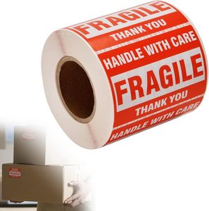 1 Roll of 500 <strong>Fragile</strong> 2\&quot; X 3\&quot; Permanent <strong>Adhesive</strong> Packing Shipping <strong>Labels</strong> with Logo Handle Care Warning Can Add Custom Logo - Product Image 1