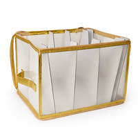 Boîte de rangement pour guirlandes lumineuses de Noël, organiseur en plastique avec fenêtre transparente, bordure dorée translucide, fermeture éclair, 20-35L, carré