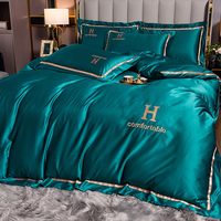 Parure de lit de luxe en satin brodé sur mesure, haute qualité 400TC, écologique, motif géométrique moderne, housse de couette et drap