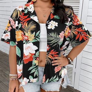 INS Fashion Plus <span class=keywords><strong>camicia</strong></span> a spalla scesa con stampa tropicale <span class=keywords><strong>senza</strong></span> Top in Chiffon <span class=keywords><strong>camicia</strong></span> a maniche corte stampata camicetta da <span class=keywords><strong>donna</strong></span> - Product Image 1