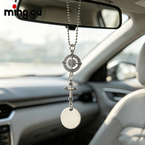 Colgante para Coche con Grabado Láser, Diseño de Cruz de Ángel y Brújula, para Espejo Retrovisor, Decoración Interior de Vehículo - Product Image 1