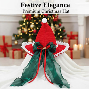 Gorro navideño Luling Yaoyao de talla única con lazo verde para decoraciones y regalos navideños - Product Image 2