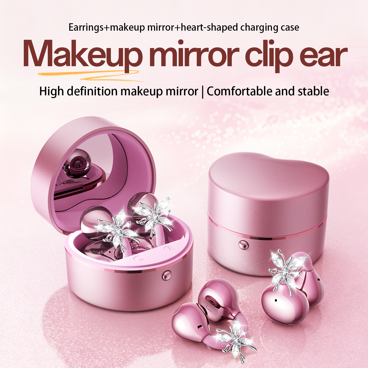 M186 Luxury Crystal <strong>Butterfly</strong> Open Ear for V6.0 <strong>Earbuds</strong> Custom Logo Gift Wireless Clip Headphones 90% Call Noise Reduction 42H