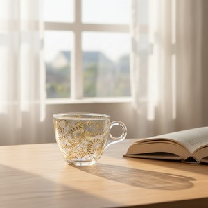 كوب زجاجي مقاوم للحرارة بتصميم بسيط وأنيق، كوب قهوة للإفطار، طقم أكواب شاي مزخرفة مع صحون - Product Image 4
