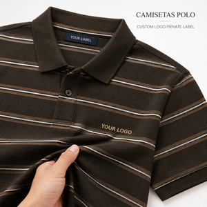 Camisetas Polo Personalizadas de Lujo para Hombre, Camisa Polo a Rayas para Golf, Marrón, Tejido Premium, Marca Privada, Fabricante Mayorista OEM ODM - Product Image 1