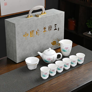 Juego de té de porcelana blanca Dehua, tetera Kung Fu con tapa, juego completo para preparar té en casa y para regalo. - Product Image 3