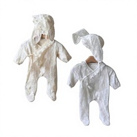Musim Semi Musim Panas Musim Gugur Uniseks Bayi Renda Bunga Jumpsuit Kaki Panjang Gaya Korea Romper Lengan Panjang Topi Telinga Kelinci Onesie Miring