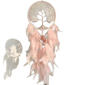 Atrapasueños de Cristal Rosa con Plumas Tejidas, Creativo y Original, para Decoración de Acción de Gracias, Campana de Viento Colgante, Estilo Feng Shui, Único - Product Image 2