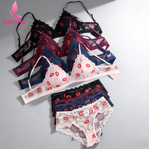 New Arrival Sexy Lip Heart Print Lingerie Set Lace <strong>Bra</strong> and Panty Two-Piece Set Romantic Valentine's Day Gift Women Underwear Set - Product Image 1
