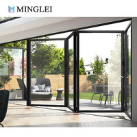 Porte accordéon en aluminium NFRC pour balcon, rupture de pont thermique, double vitrage trempé, porte coulissante extérieure, porte patio pliante
