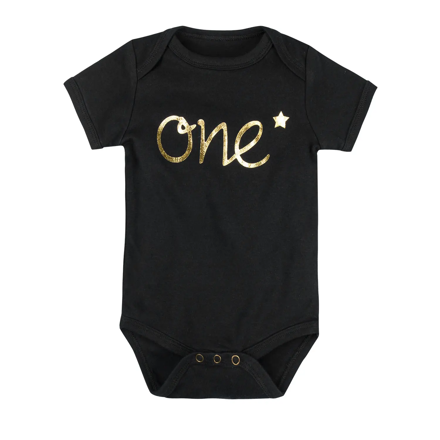 BKD Gold Foil Printed Toddler Baby First Birthday Clothes Organic Cotton Long and Short Sleeve 1st Birthday Onsie for Infant
