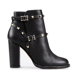 <b>Round</b> <b>Toe</b> Black Stud Decor Short Buckle Strap Rivet Fashion Women Ankle Boots New Arrival Plus Size 46 - Product Image 5