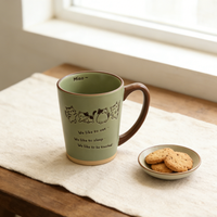 Mug à café en porcelaine écologique et mignon, avec poignée, motif peint à la main, compatible micro-ondes et lave-vaisselle, avec cuillère incluse, cadeau idéal pour