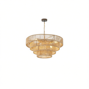 Lustre moderne en bois tressé et fer forgé à 4 niveaux, 20 pouces, style bohème, pour salon et salle à manger - Product Image 1