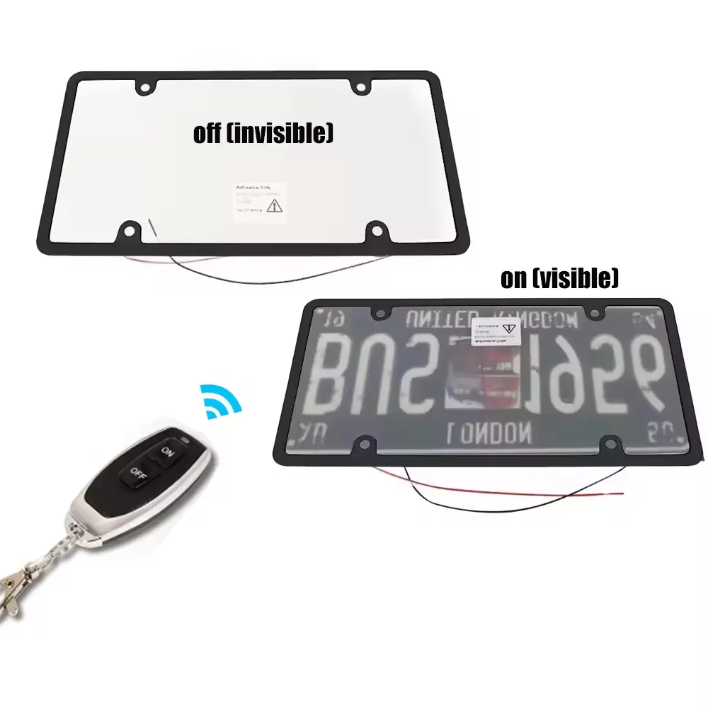 حامل لوحة كهربائية مخصص أبيض مطفي لوحة غير مرئية رقم سيارة pdlc غطاء لوحة رخصة مع جهاز تحكم عن بعد للسيارة