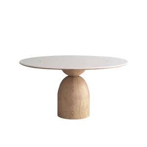 Mesa de Comedor Redonda de Piedra Sinterizada de 130 cm, 150 cm, 3 Pies, Mesa de Comedor Giratoria con Base de Madera Maciza para 6 a 8 Personas - Product Image 5