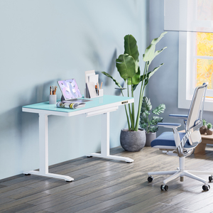 Escritorios Eléctricos de <span class=keywords><strong>Altura</strong></span> Ajustable con Cajón, Muebles de Oficina con Marco Metálico Elevador, Escritorio de Pie con Superficie de Vidrio Templado - Product Image 4