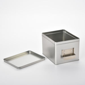 Square Compact Silver <b>Storage</b> <b>Small</b> Silver Gift Tin <b>Box</b> With Card Holder Re 180X146X125 - Product Image 1