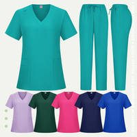 Hommes Femmes Été Oem logo Personnalisé Infirmière Uniformes Scrubs Costumes À Manches Courtes Élastique Médecin Hôpital Uniforme Ensembles Top Pantalon Scrubs