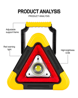 Triangle de signalisation d'urgence solaire haute luminosité, 4 modes d'éclairage, balise de sécurité automobile portable