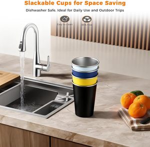 Vasos Apilables de 16 oz, Tazas de Acero Inoxidable, Tazas de Café, Vasos Ecológicos de Metal Premium - Product Image 2